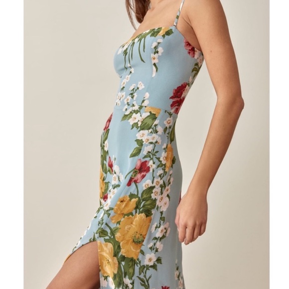 Reformation Ingrid Blue Florist Floral Print Sleeveless Slit Maxi Dress, 8 0854 - Picture 3 of 8